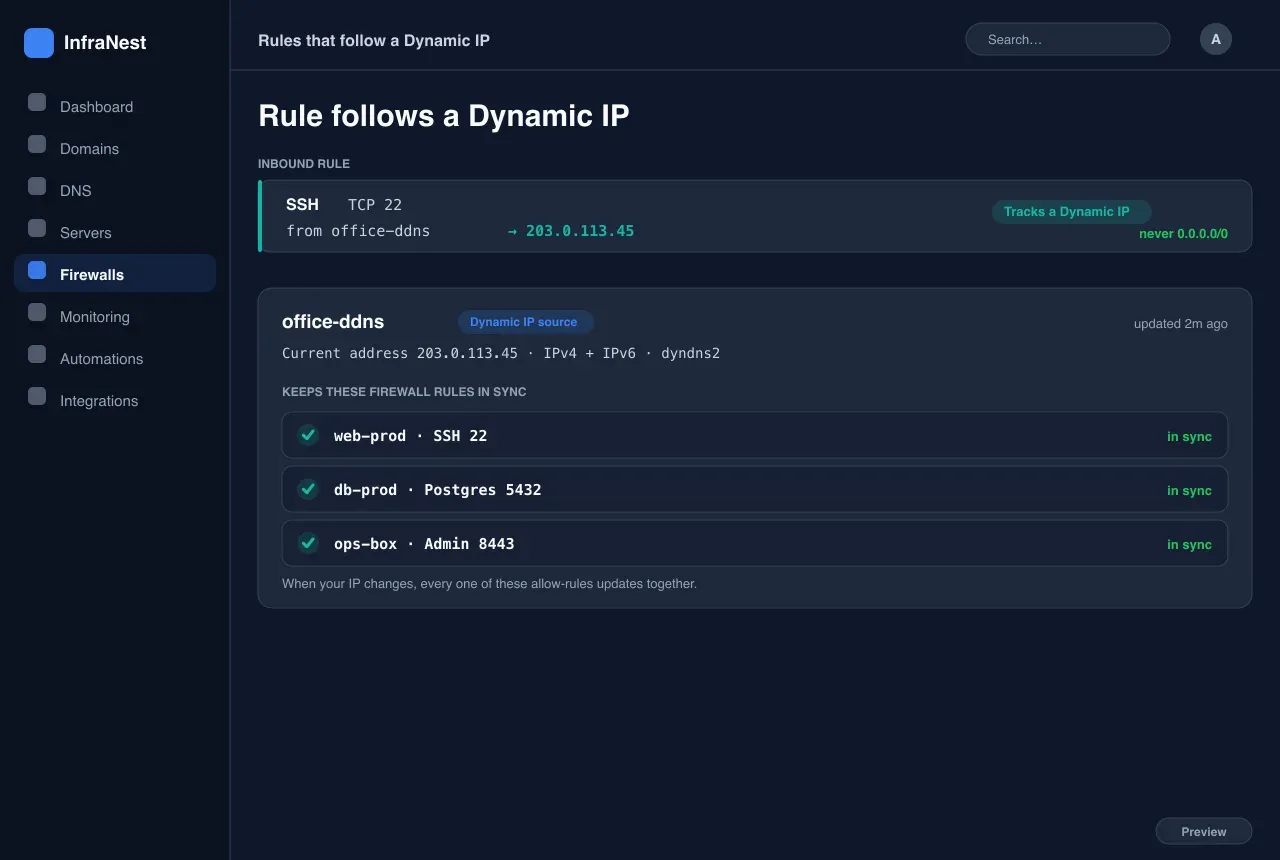 Regels die een dynamisch IP volgen — Firewalls in InfraNest