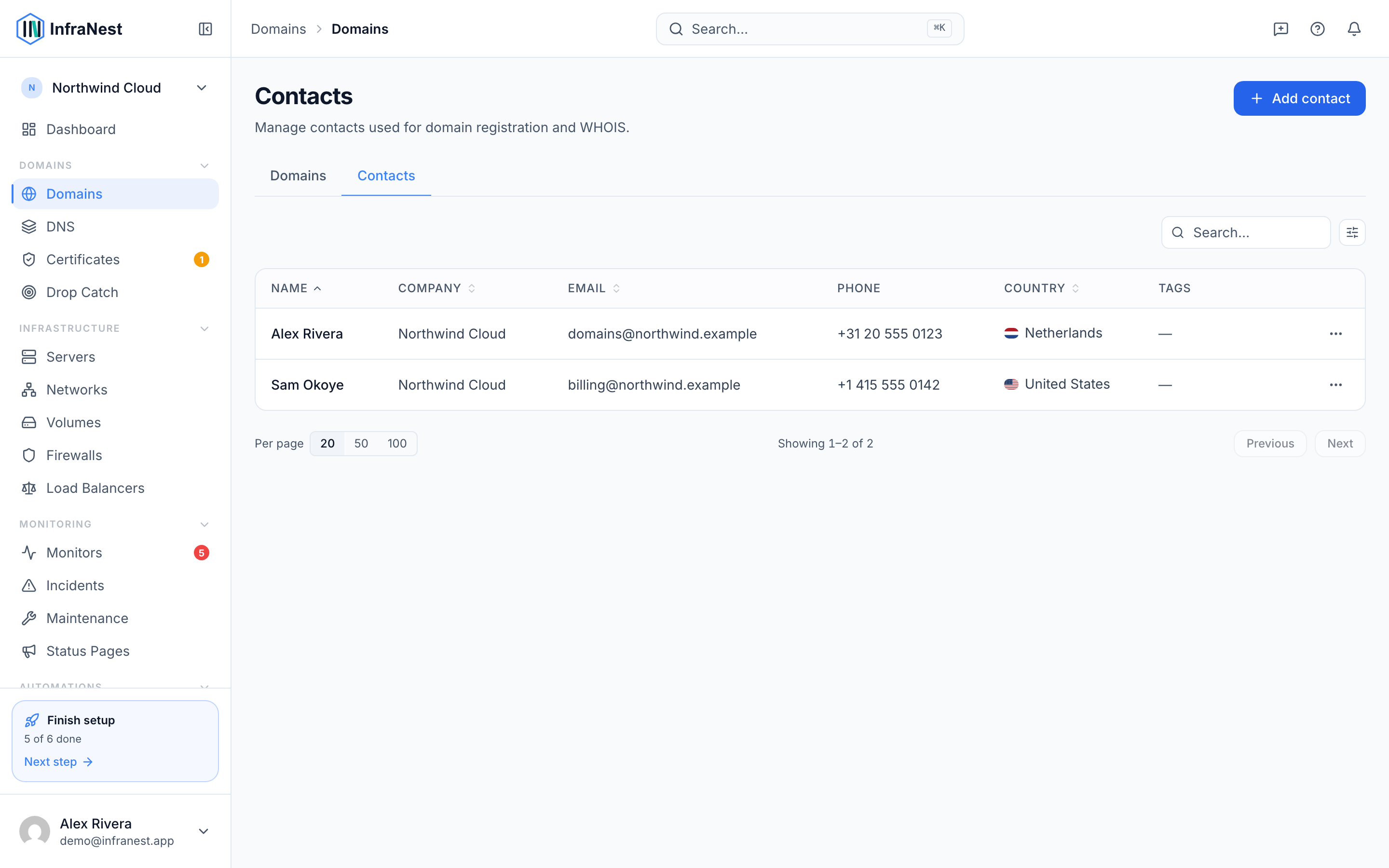Manage domain contacts