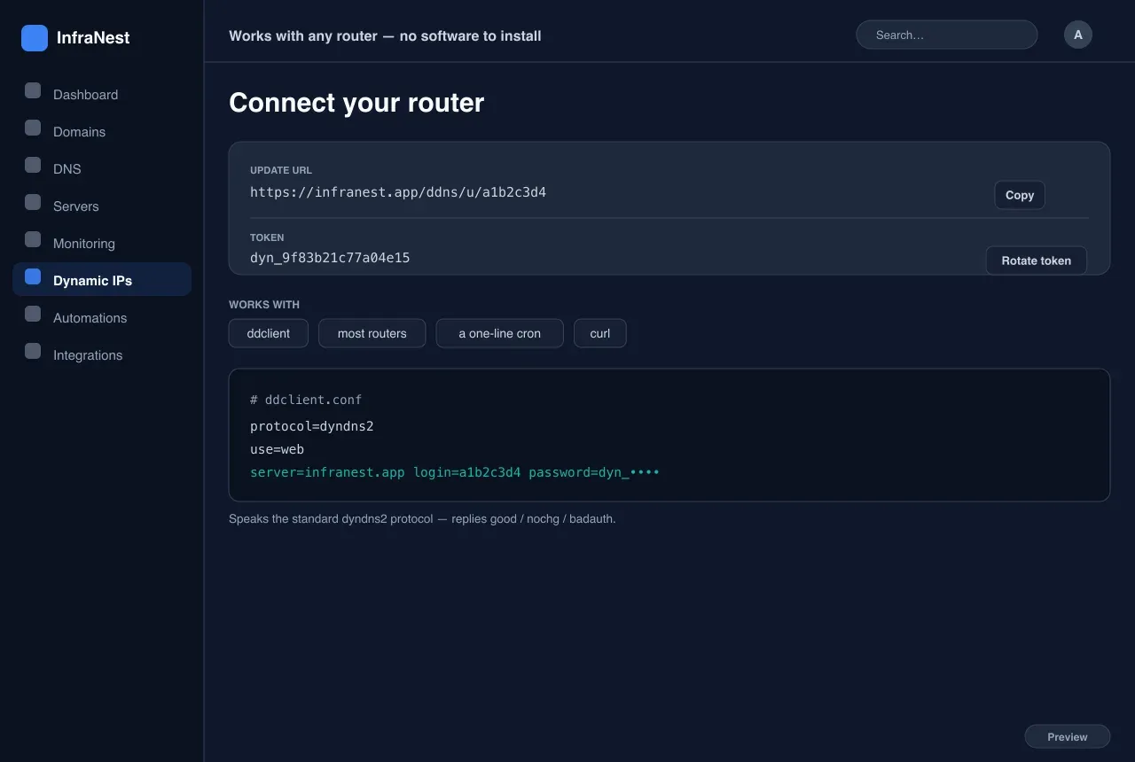 Compatible avec tout routeur — aucun logiciel à installer — IP dynamique in InfraNest