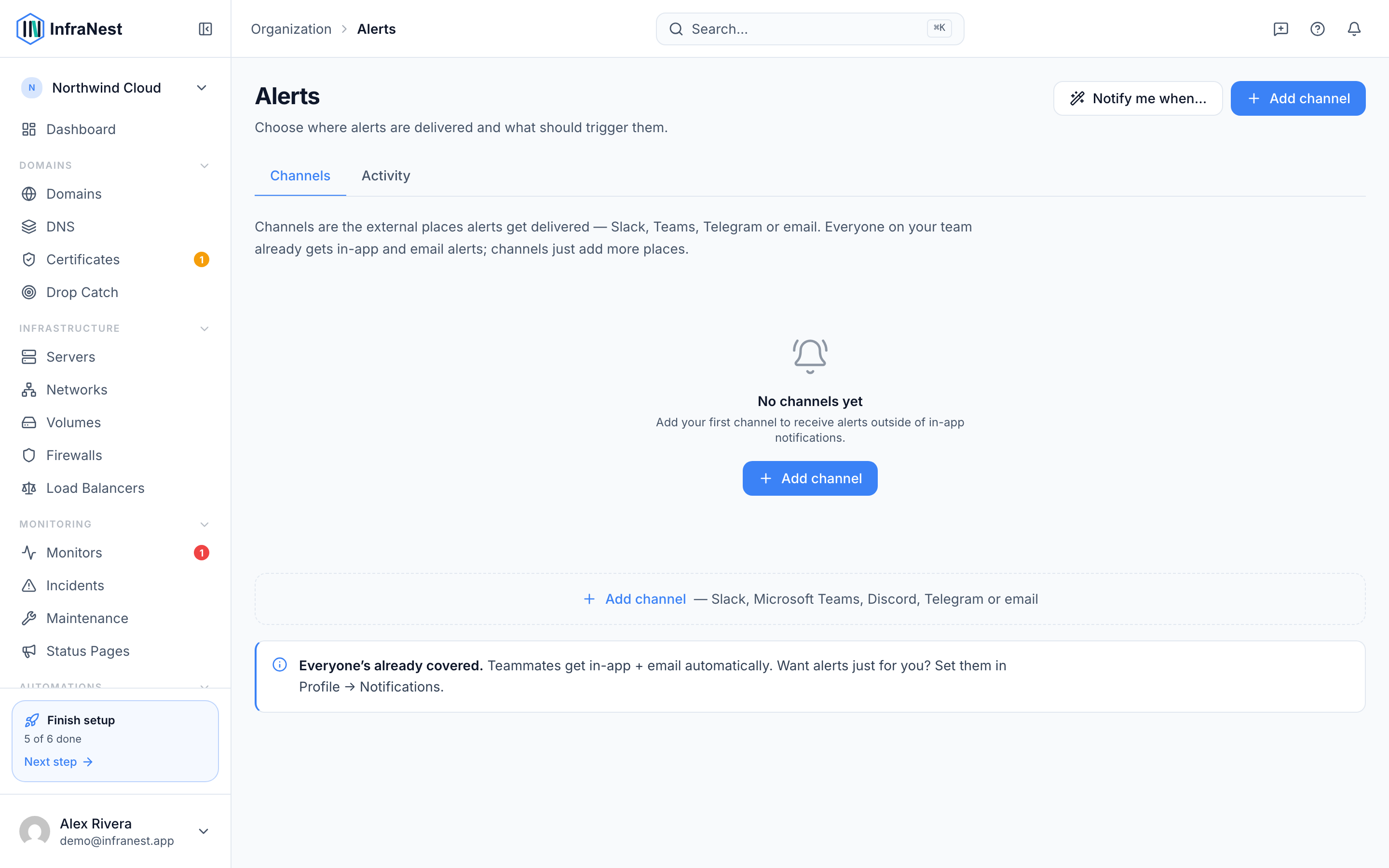 Alerts and destinations