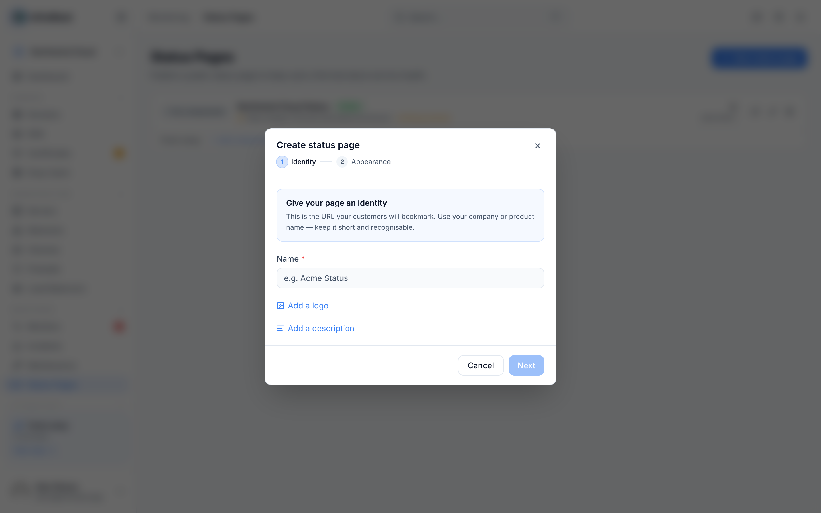 Create a status page